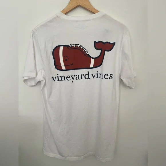 Vineyard Vines T-Shirt Men Large Football Whale White Short Sleeve Front Pocket - Picture 4 of 4